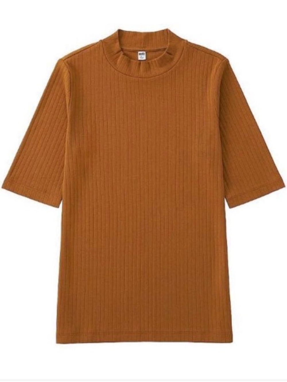 Uniqlo Ribbed Short-Sleeve mock neck Top in Camel Brown